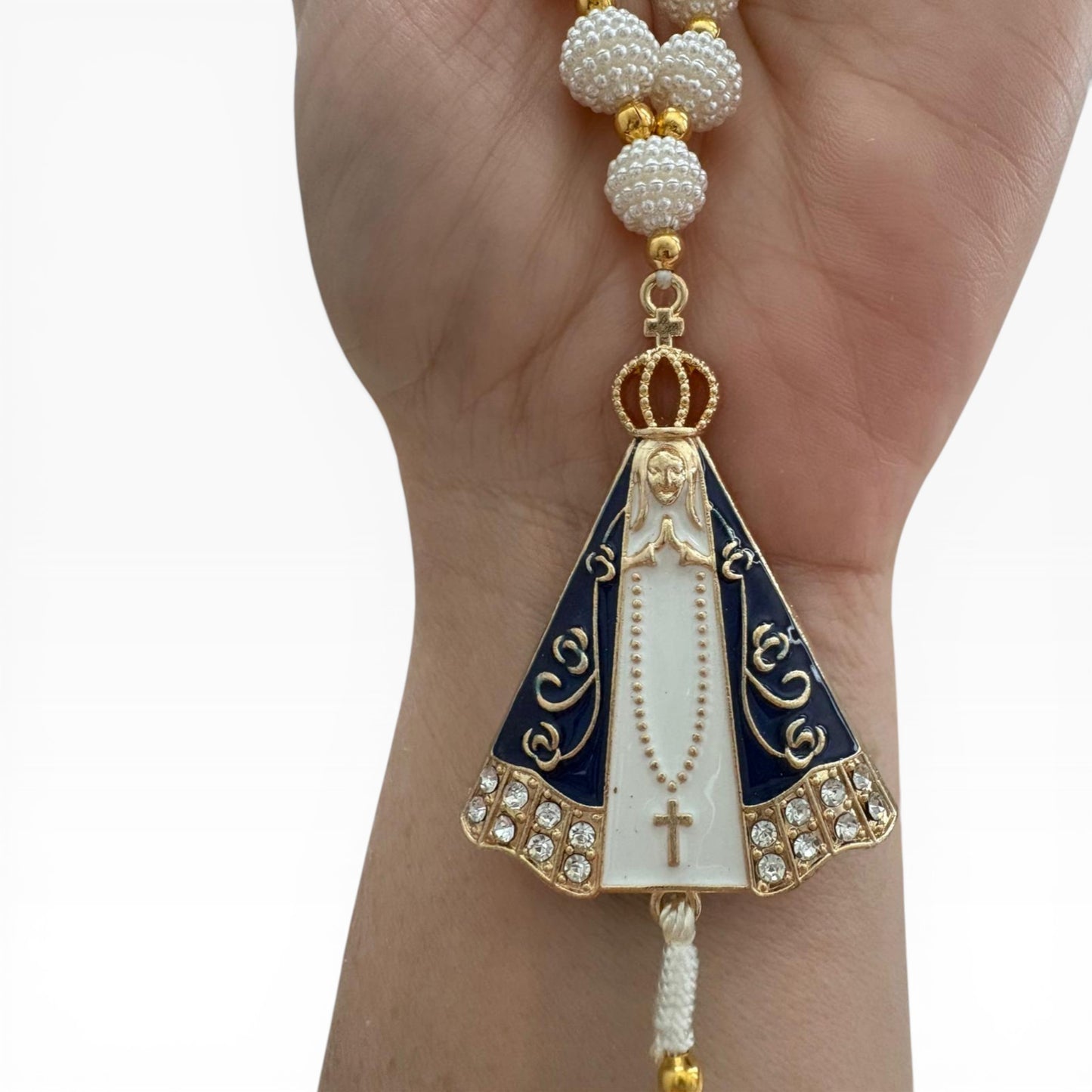 Our Lady of Aparecida Car Rosary – Blue or White Strass Beads