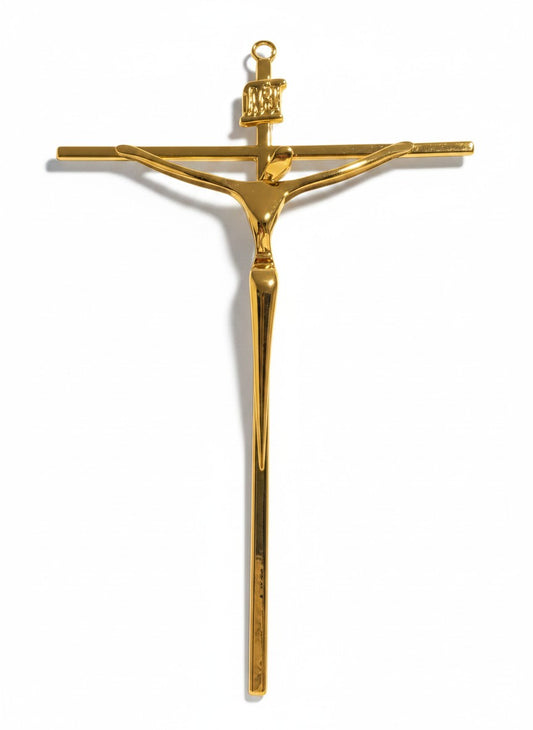 Modern Stylized Crucifix Wall Cross — Polished Gold