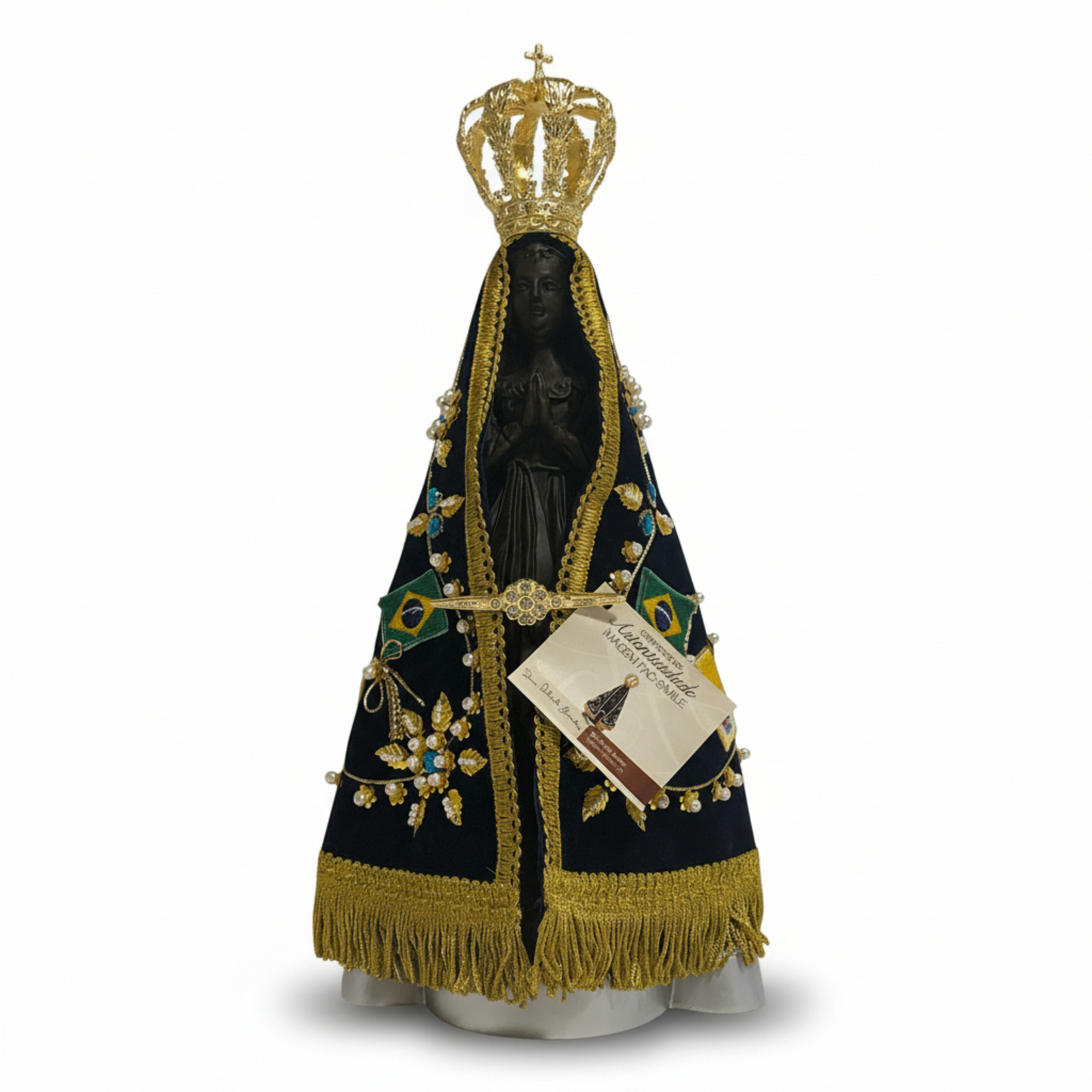 Official Facsimile Our Lady of Aparecida Statue - 11.5 Inch Replica with Authenticity Certificate from National Shrine - Hand-Embroidered Mantle