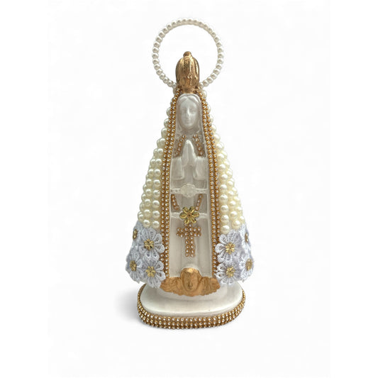 Our Lady of Aparecida Plaster Statue with Pearl Arch – 7.9 Inch