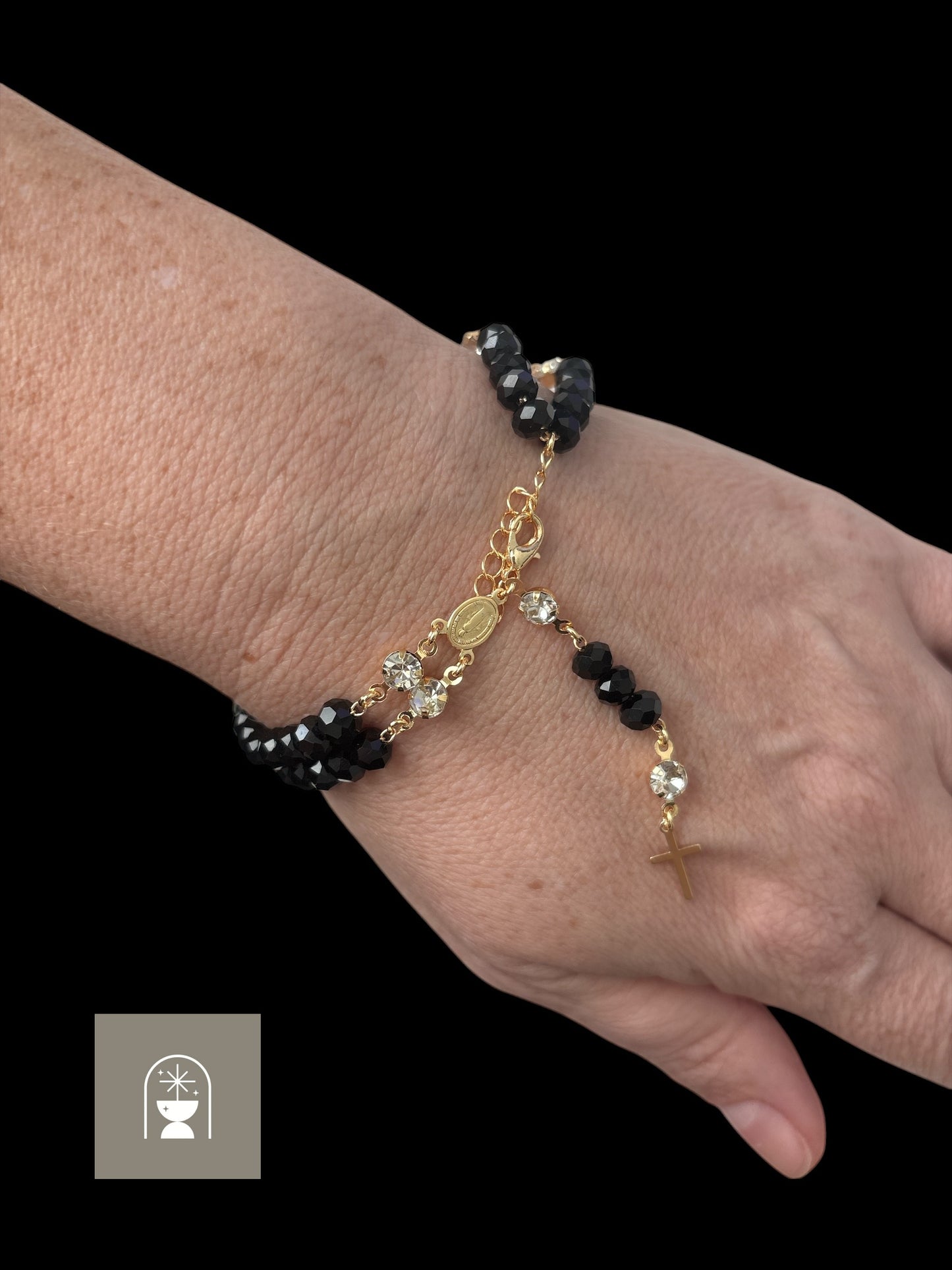 Glass Crystal Wrist Rosary Bracelet with Gold Finish - Various Colors