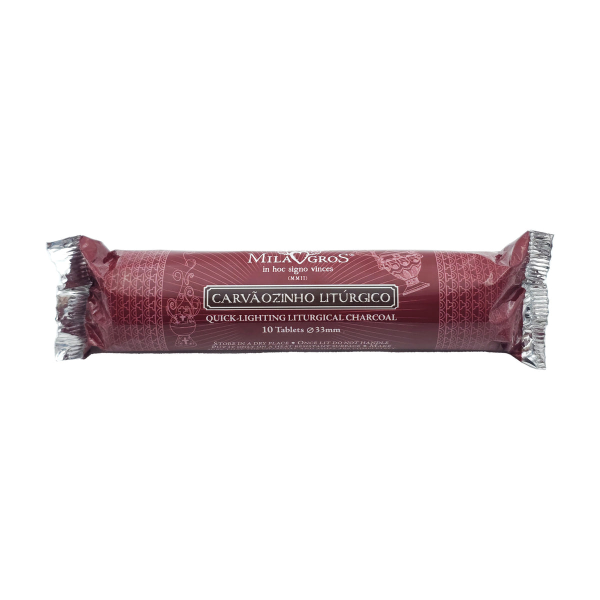 Roll of 10 Milagros quick-light charcoal tablets, 1.3 in (33 mm)